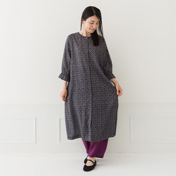 【crea delice】棉麻印花蓬袖前開式洋裝 Japan E-Shop