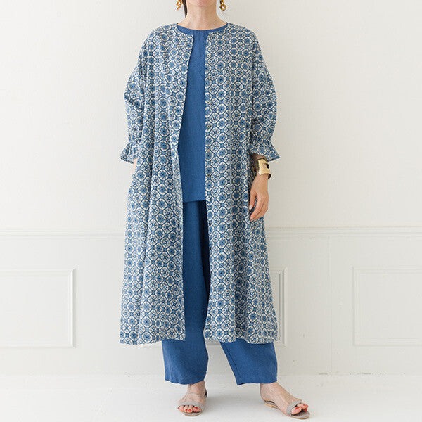 【crea delice】棉麻印花蓬袖前開式洋裝 Japan E-Shop