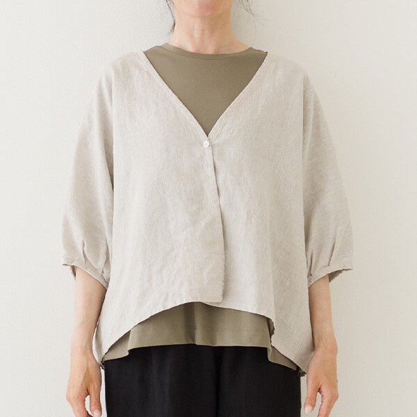 【crea delice】100%亞麻V領蝙蝠袖襯衫 Japan E-Shop