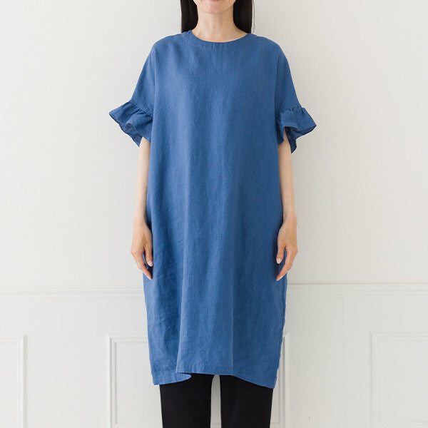 【crea delice】純麻荷葉袖長版洋裝 Japan E-Shop