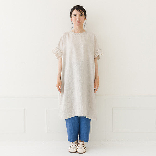 【crea delice】純麻荷葉袖長版洋裝 Japan E-Shop