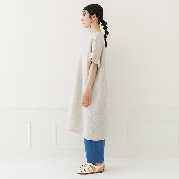 【crea delice】純麻荷葉袖長版洋裝 Japan E-Shop