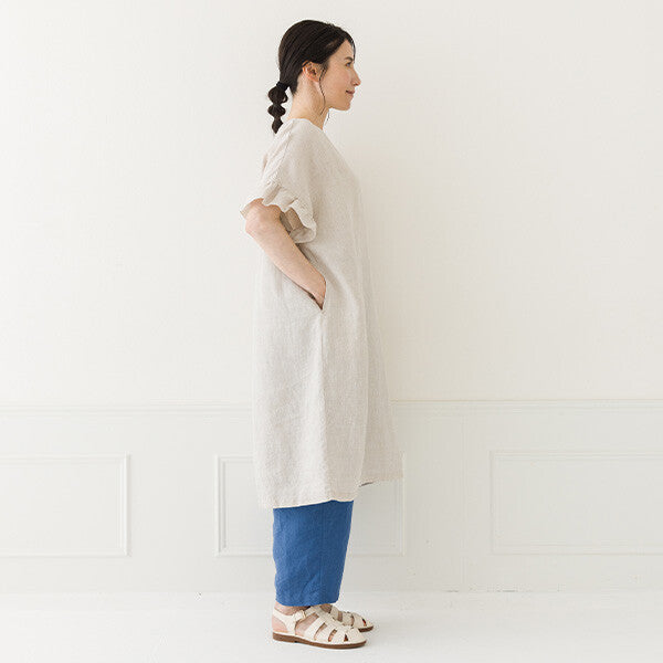 【crea delice】純麻荷葉袖長版洋裝 Japan E-Shop