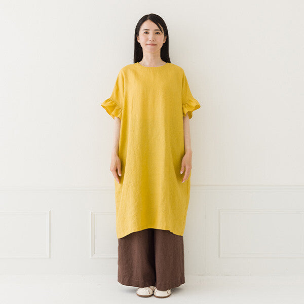 【crea delice】純麻荷葉袖長版洋裝 Japan E-Shop