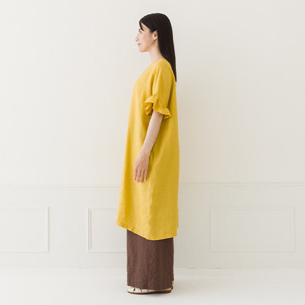 【crea delice】純麻荷葉袖長版洋裝 Japan E-Shop