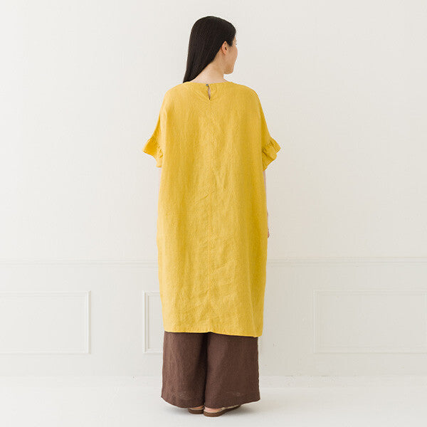 【crea delice】純麻荷葉袖長版洋裝 Japan E-Shop