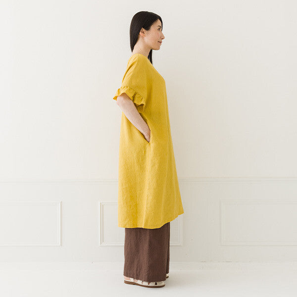 【crea delice】純麻荷葉袖長版洋裝 Japan E-Shop