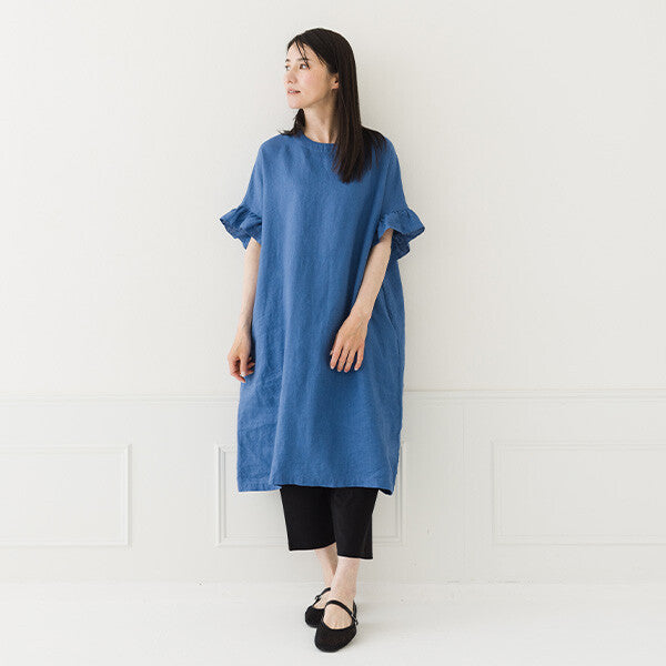 【crea delice】純麻荷葉袖長版洋裝 Japan E-Shop