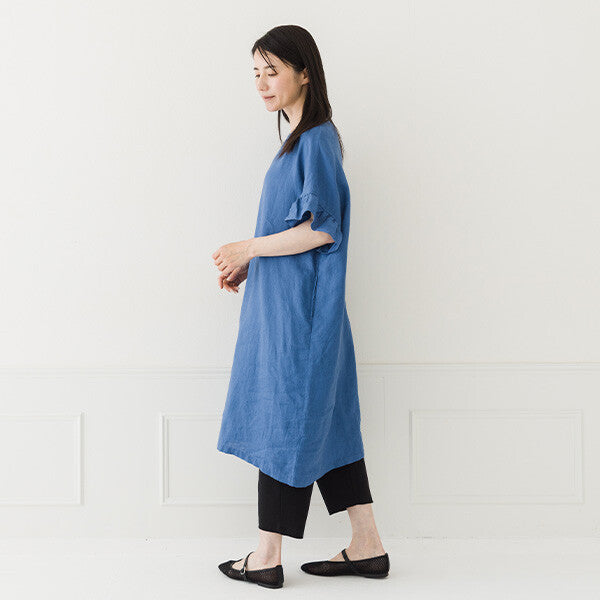 【crea delice】純麻荷葉袖長版洋裝 Japan E-Shop