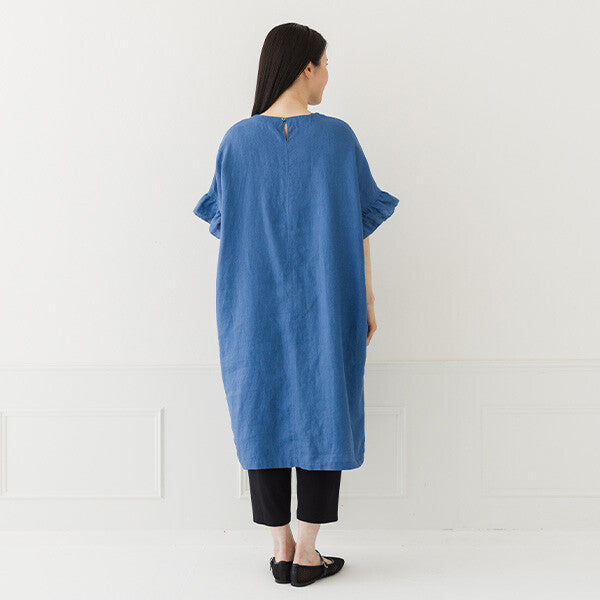 【crea delice】純麻荷葉袖長版洋裝 Japan E-Shop