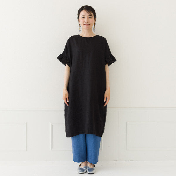 【crea delice】純麻荷葉袖長版洋裝 Japan E-Shop