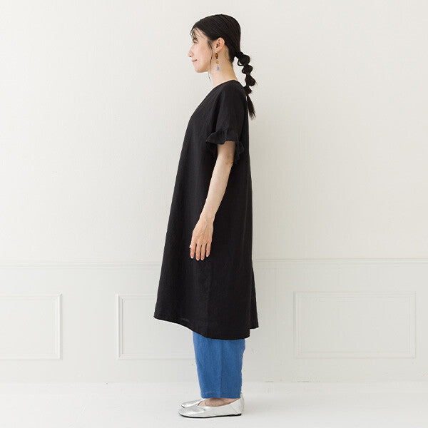 【crea delice】純麻荷葉袖長版洋裝 Japan E-Shop