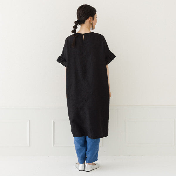 【crea delice】純麻荷葉袖長版洋裝 Japan E-Shop