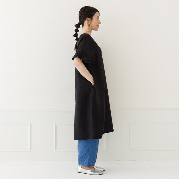 【crea delice】純麻荷葉袖長版洋裝 Japan E-Shop
