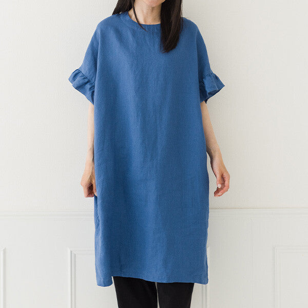 【crea delice】純麻荷葉袖長版洋裝 Japan E-Shop