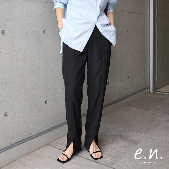 【evernavy】微彈前開衩修身直筒長褲 Japan E-Shop