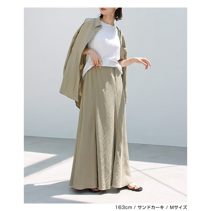 【evernavy】萊賽爾亞麻混紡斜裁傘擺長裙｜鬆緊腰 Japan E-Shop