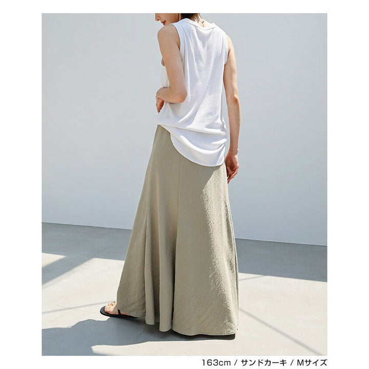 【evernavy】萊賽爾亞麻混紡斜裁傘擺長裙｜鬆緊腰 Japan E-Shop