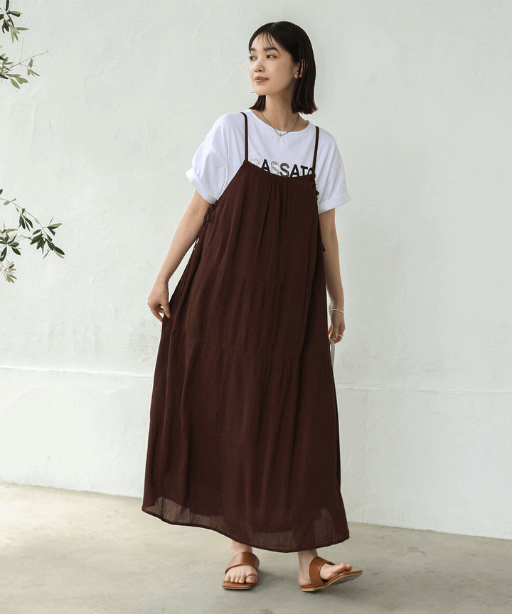 【Bou Jeloud】人造縐褶細肩帶抓皺洋裝 Japan E-Shop