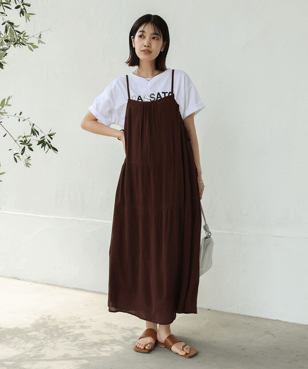 【Bou Jeloud】人造縐褶細肩帶抓皺洋裝 Japan E-Shop