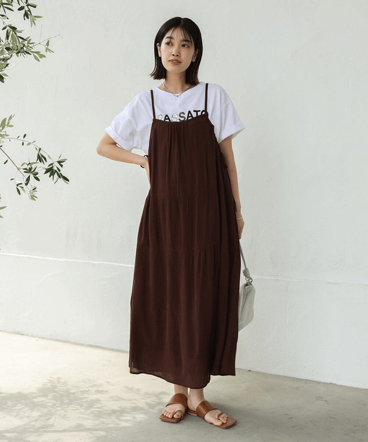 【Bou Jeloud】人造縐褶細肩帶抓皺洋裝 Japan E-Shop