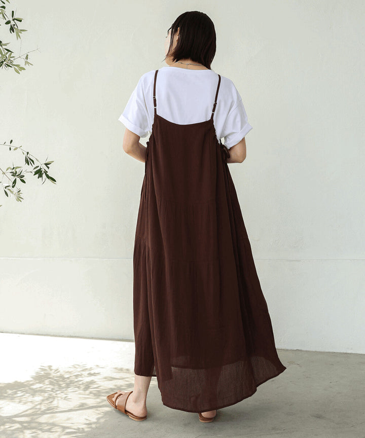【Bou Jeloud】人造縐褶細肩帶抓皺洋裝 Japan E-Shop