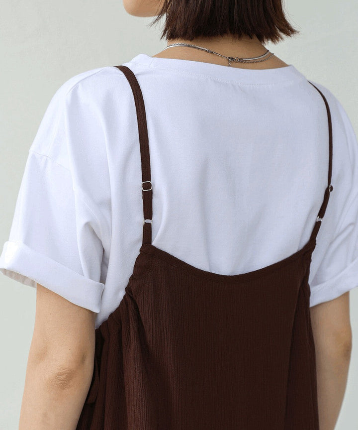 【Bou Jeloud】人造縐褶細肩帶抓皺洋裝 Japan E-Shop