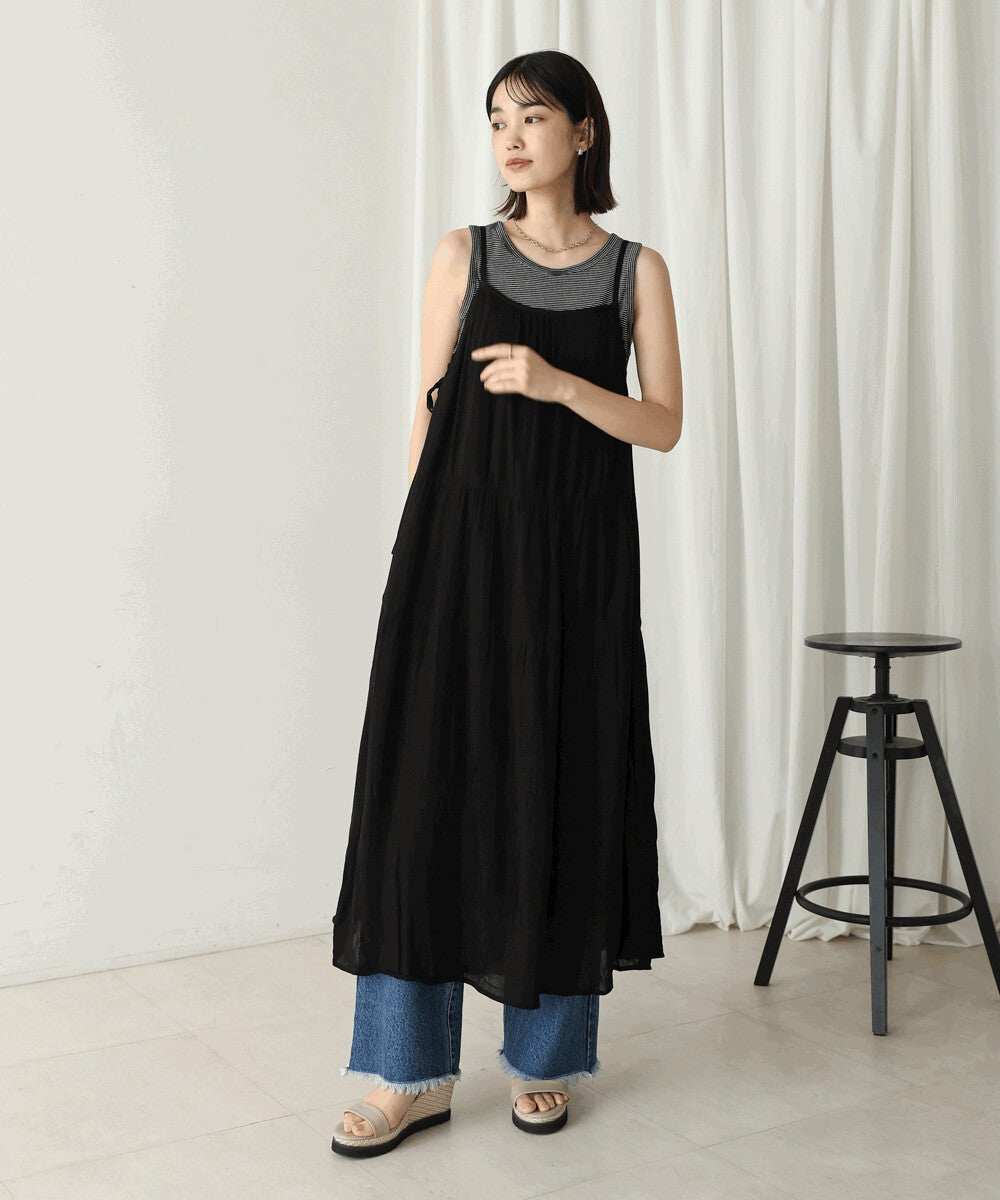 【Bou Jeloud】人造縐褶細肩帶抓皺洋裝 Japan E-Shop