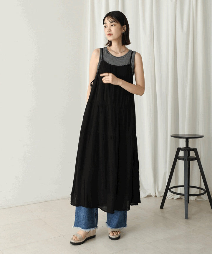 【Bou Jeloud】人造縐褶細肩帶抓皺洋裝 Japan E-Shop