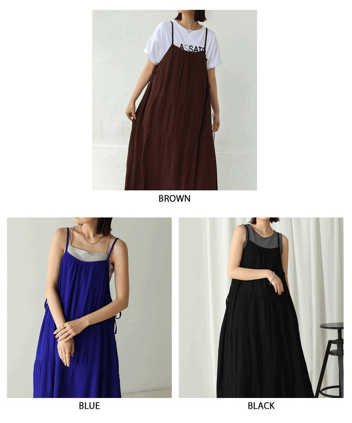 【Bou Jeloud】人造縐褶細肩帶抓皺洋裝 Japan E-Shop