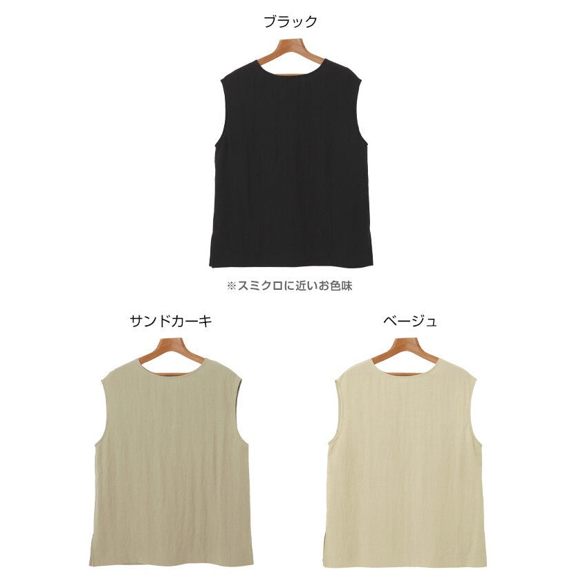 【evernavy】萊賽爾亞麻混紡寬肩長版無袖上衣 Japan E-Shop