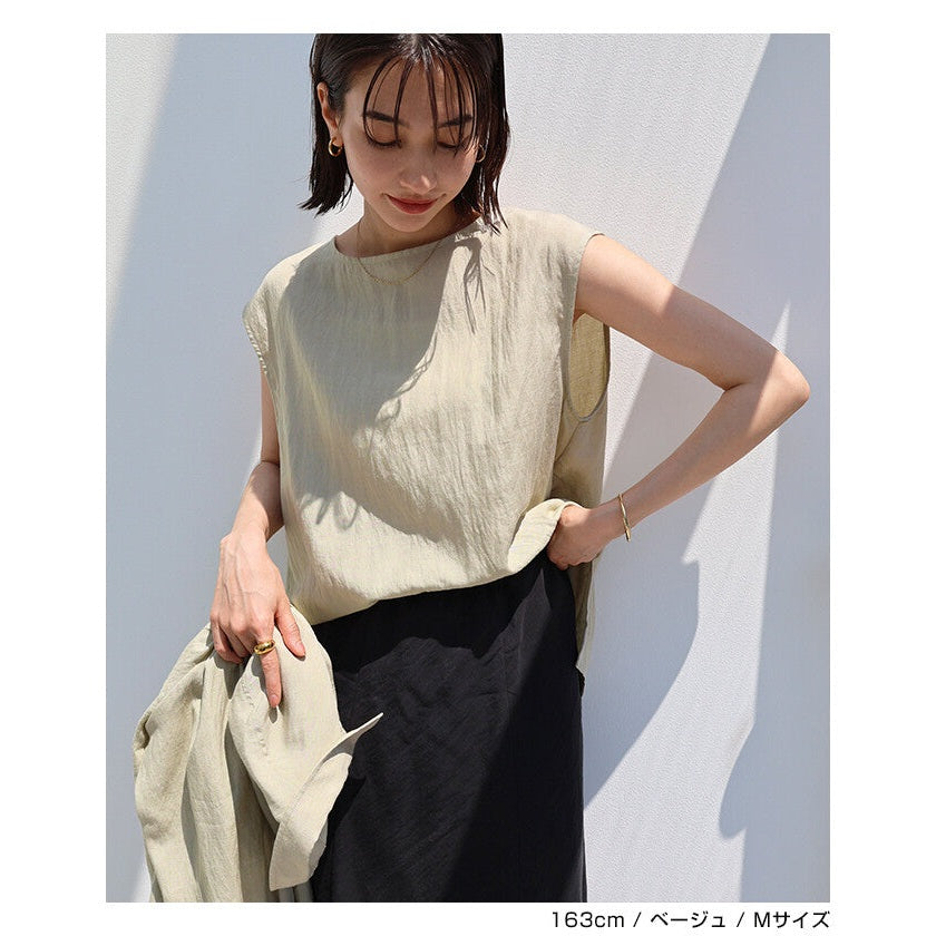 【evernavy】萊賽爾亞麻混紡寬肩長版無袖上衣 Japan E-Shop