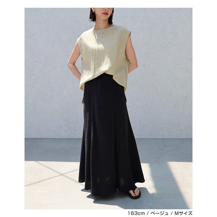 【evernavy】萊賽爾亞麻混紡寬肩長版無袖上衣 Japan E-Shop