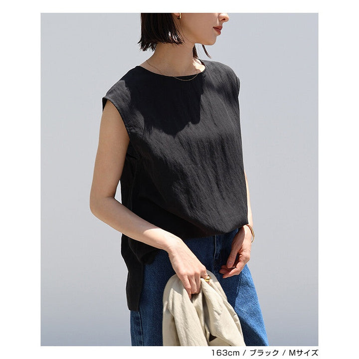 【evernavy】萊賽爾亞麻混紡寬肩長版無袖上衣 Japan E-Shop