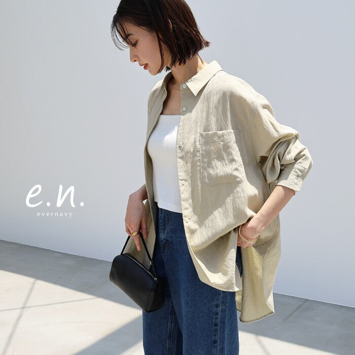 【evernavy】萊賽爾亞麻混紡寬鬆長袖襯衫 Japan E-Shop