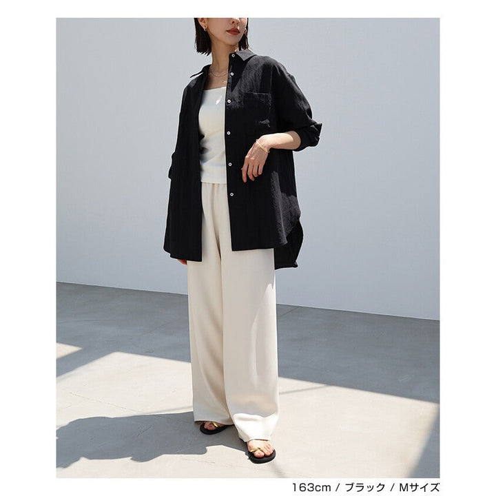 【evernavy】萊賽爾亞麻混紡寬鬆長袖襯衫 Japan E-Shop