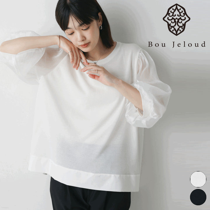 【Bou Jeloud】透膚袖氣球袖拼接上衣 顏色
