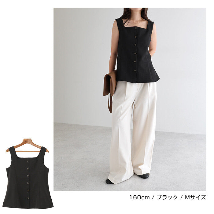 【Alma Design】方領剪接波浪下擺無袖上衣 洗練大人氣質剪裁 顏色