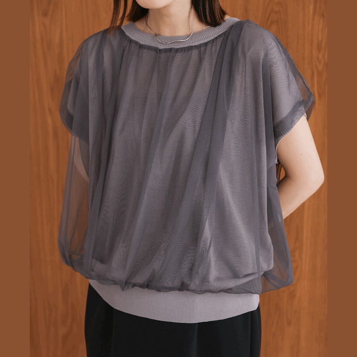 【Bou Jeloud】薄紗拼接無袖針織上衣 顏色