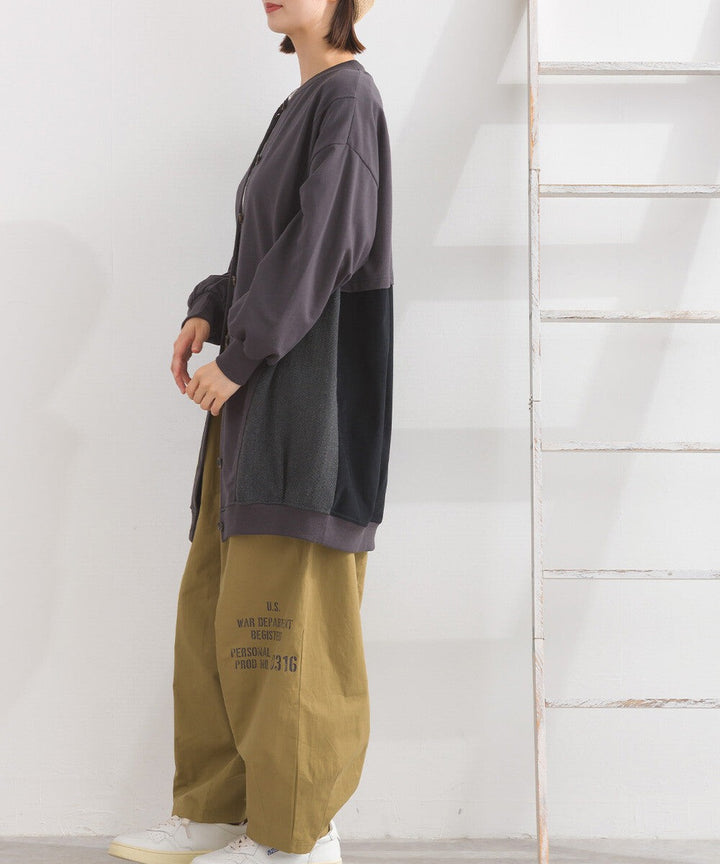 【iriey】雪花水洗 異材質拼接 長版套頭衫 Japan E-Shop