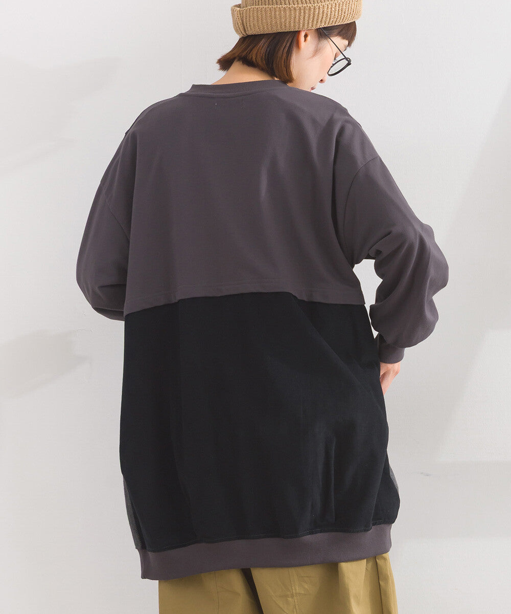 【iriey】雪花水洗 異材質拼接 長版套頭衫 Japan E-Shop