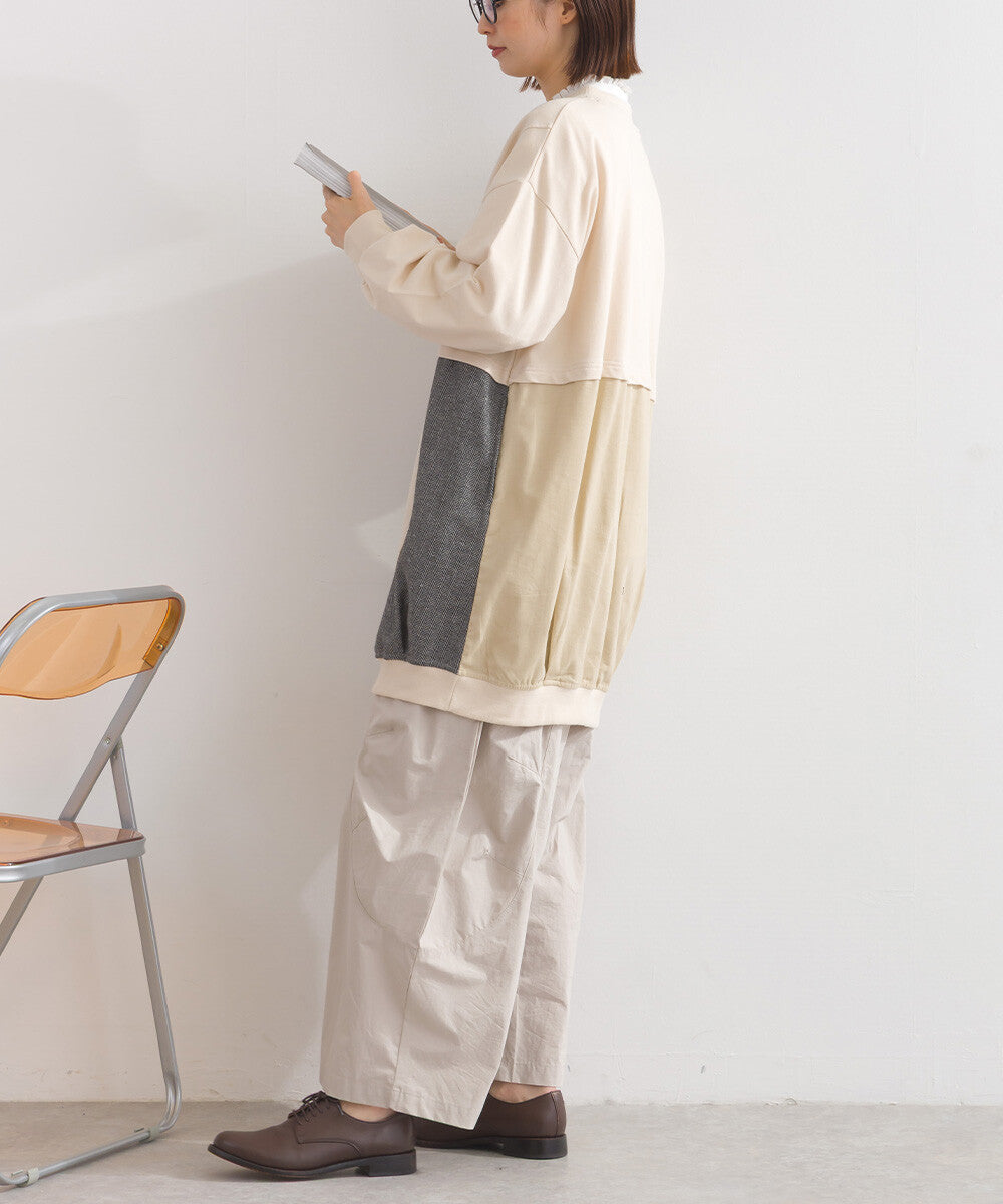 【iriey】雪花水洗 異材質拼接 長版套頭衫 Japan E-Shop