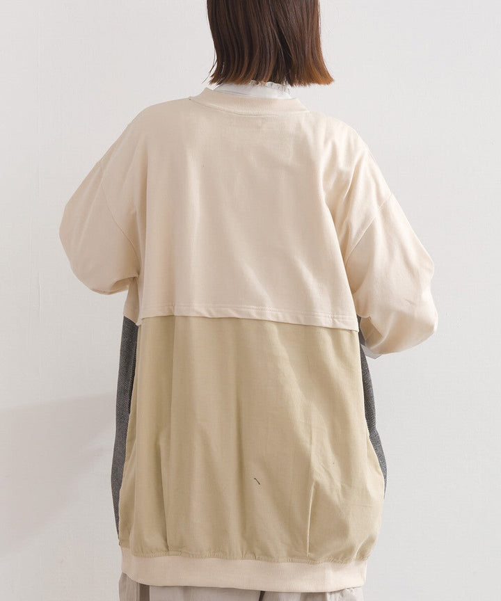【iriey】雪花水洗 異材質拼接 長版套頭衫 Japan E-Shop