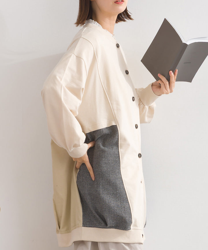 【iriey】雪花水洗 異材質拼接 長版套頭衫 Japan E-Shop