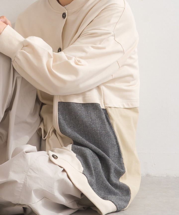 【iriey】雪花水洗 異材質拼接 長版套頭衫 Japan E-Shop
