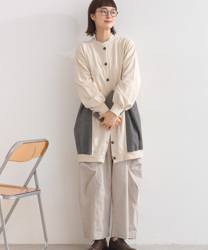 【iriey】雪花水洗 異材質拼接 長版套頭衫 Japan E-Shop
