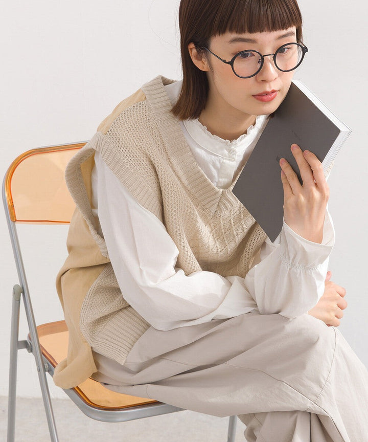 【iriey】燈芯絨×針織拼接 寬鬆無袖背心 Japan E-Shop