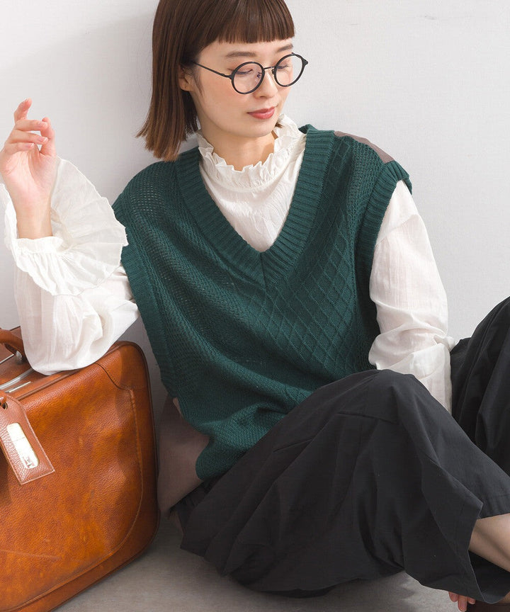 【iriey】燈芯絨×針織拼接 寬鬆無袖背心 Japan E-Shop