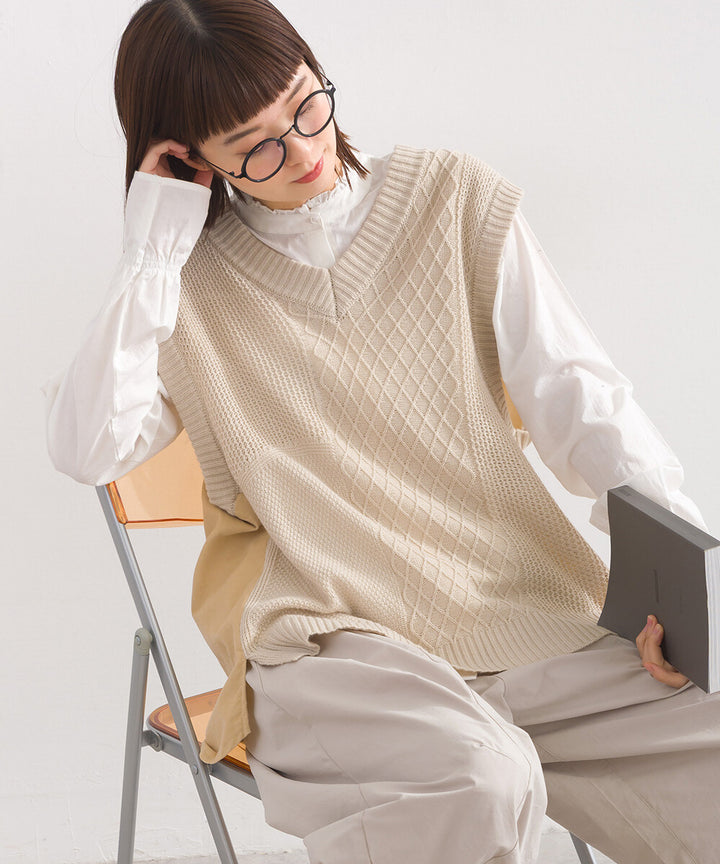 【iriey】燈芯絨×針織拼接 寬鬆無袖背心 Japan E-Shop