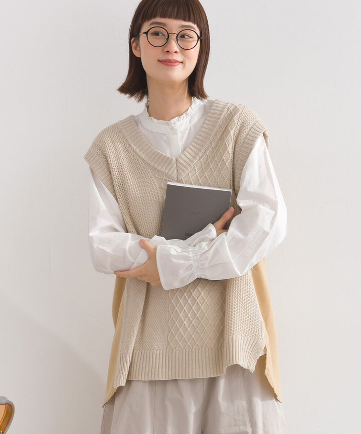 【iriey】燈芯絨×針織拼接 寬鬆無袖背心 Japan E-Shop